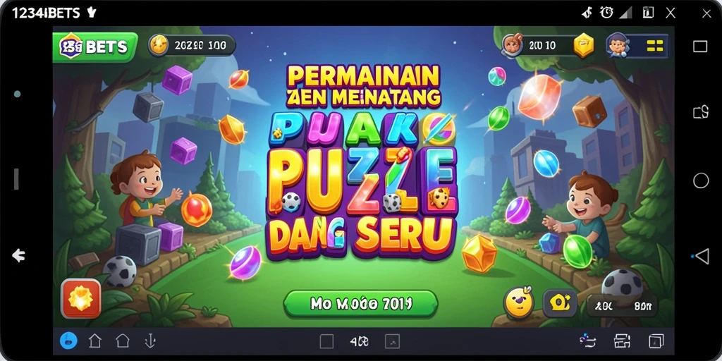 Screenshot gameplay 1234BETS menampilkan level teka-teki yang penuh warna.