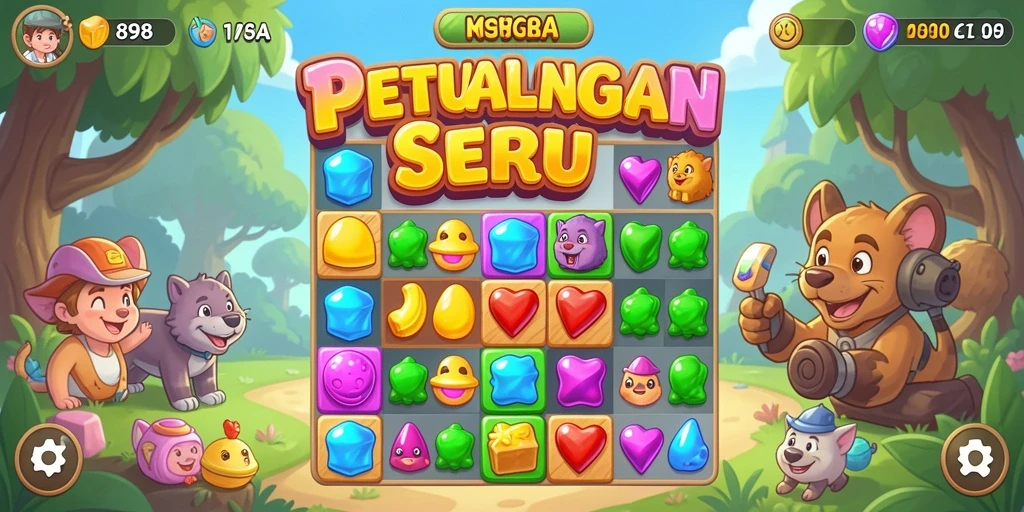 Screenshot gameplay 898A menampilkan aksi seru permainan Match-3.