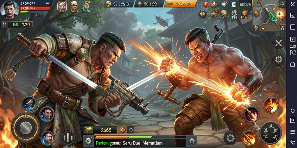 Screenshot BROMO77 menampilkan pertarungan seru antara karakter-karakter kuat.