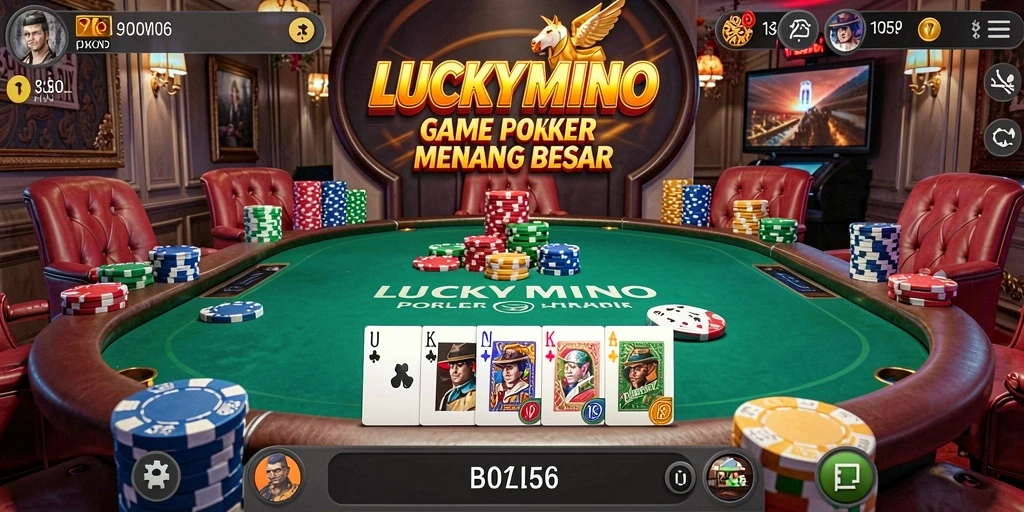Screenshot gameplay Poker di LUCKYMINO menunjukkan aksi menegangkan.