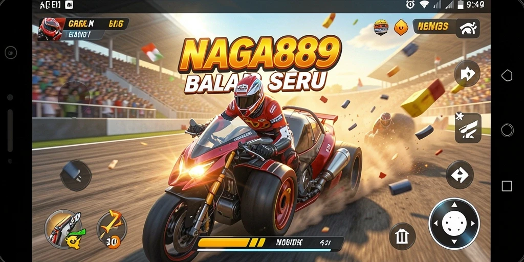 Tampilan gameplay NAGA889 saat balapan menampilkan kecepatan dan ketegangan.