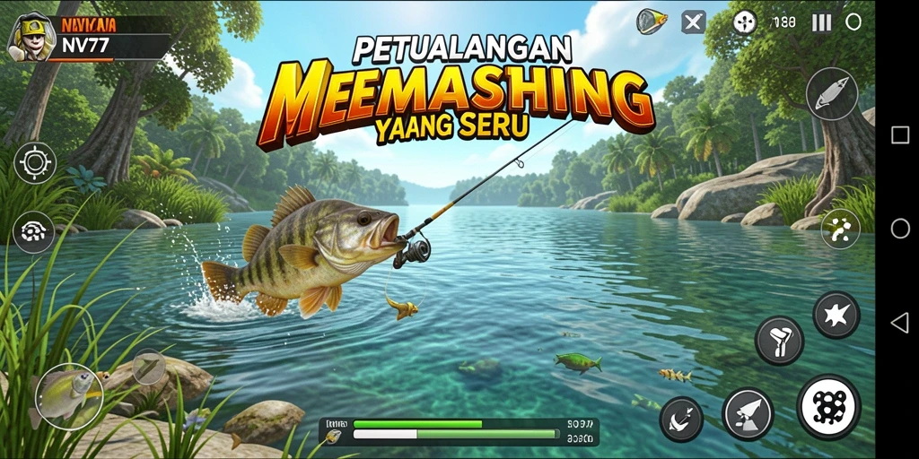 Tampilan menarik dari gameplay NV77 saat memancing ikan di laut.