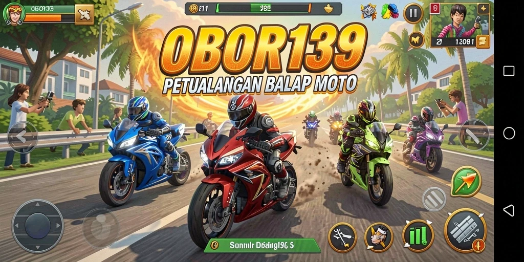 Screenshot utama OBOR138 menunjukkan aksi balapan motor yang mendebarkan.