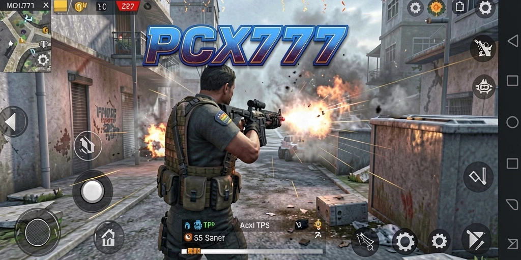 Tangkapan layar dari gameplay seru di PCX777 dengan aksi TPS yang mendebarkan.
