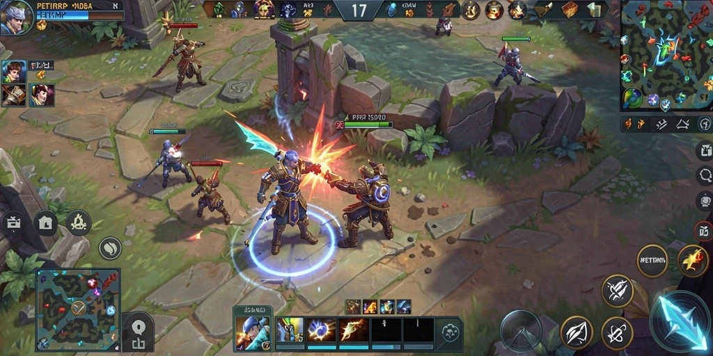 Screenshot gameplay seru dalam PETIRRP yang menunjukkan pertempuran tim.