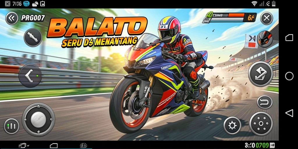Gameplay PRG007 dengan balapan motor yang intens dan mendebarkan.