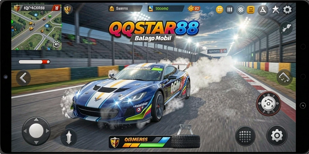 Screenshot gameplay QQSTAR88 menampilkan aksi balap yang intens dan grafis yang memukau.