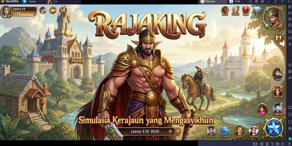 Tampilan gameplay menarik dari RAJAKING dengan elemen simulasi kerajaannya.