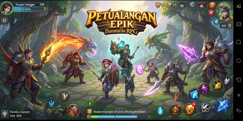 Tangkapan layar yang menunjukkan pertarungan epik dalam game RPG.