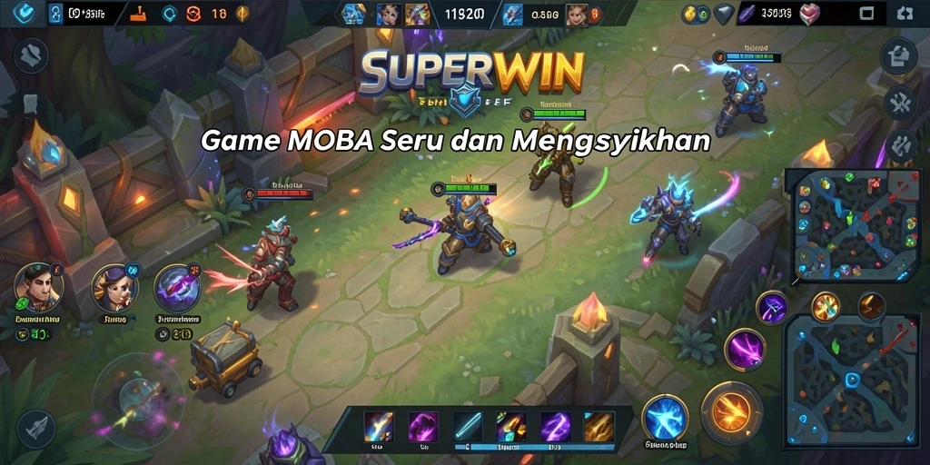 Tangkapan layar gameplay SUPERWIN yang menunjukkan aksi pertempuran yang mendebarkan.