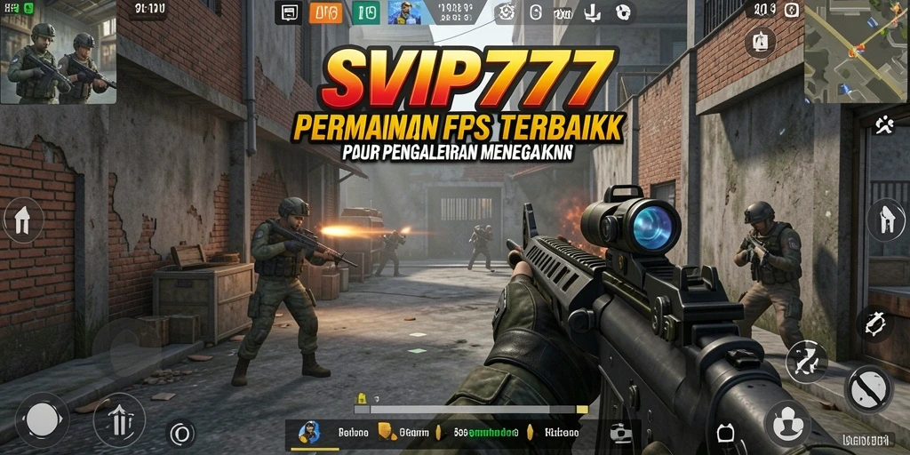 Screenshot gameplay SVIP777 menunjukkan pertempuran FPS yang intens.