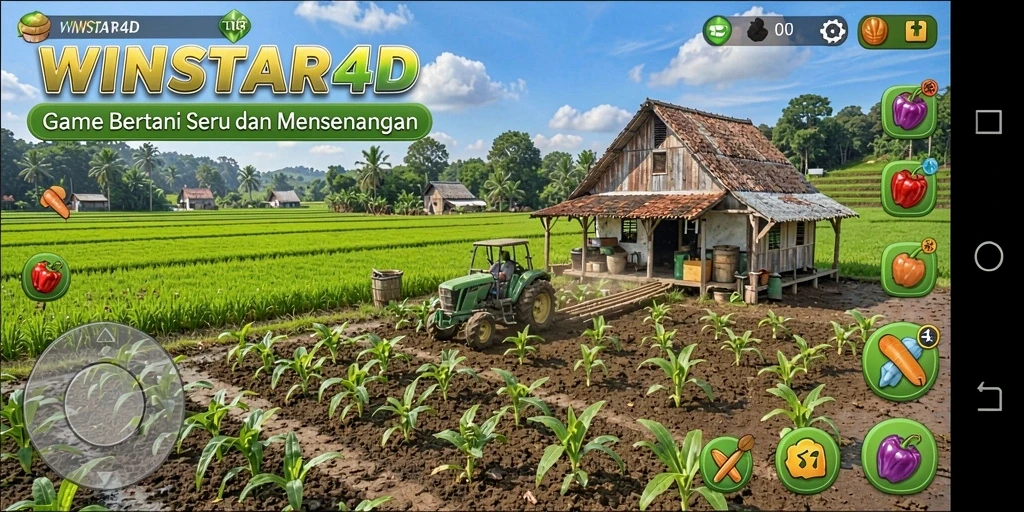 Tampilan gameplay <strong>WINSTAR4D</strong> yang menarik saat bertani di ladang.